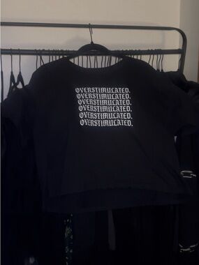 Seventh Eclectic Black Crop Top with "OVERSTIMULATED." Graphic